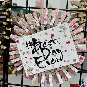 Handmade one of a kind mini clothespin wreath wall decor